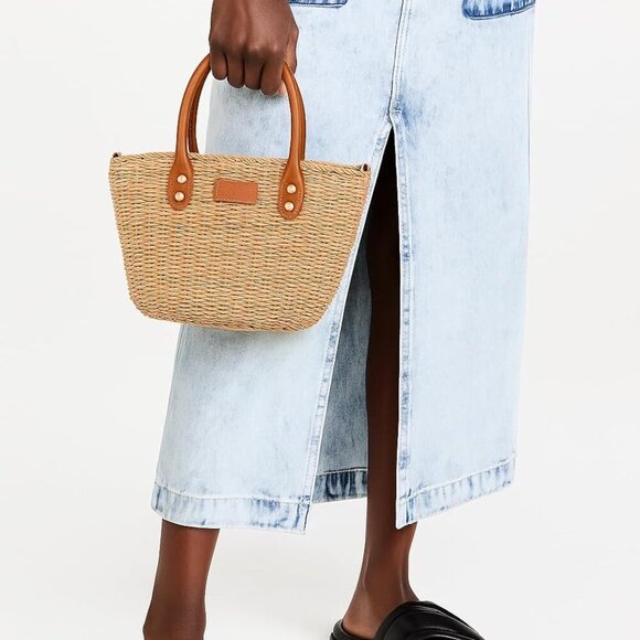 Straw Mini Tote Bag Women Handmade Summer Beach Vacation Carryall - Picture 5 of 7